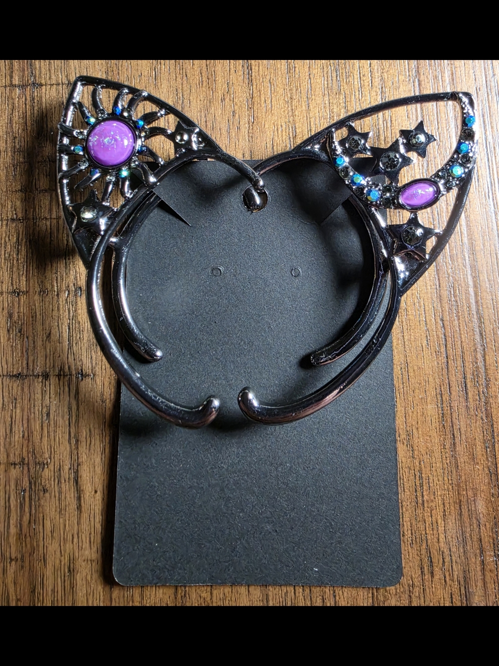 Hot Topic Black Cat Ear Hoop Earrings with Purple & Teal Accents (Never Worn)